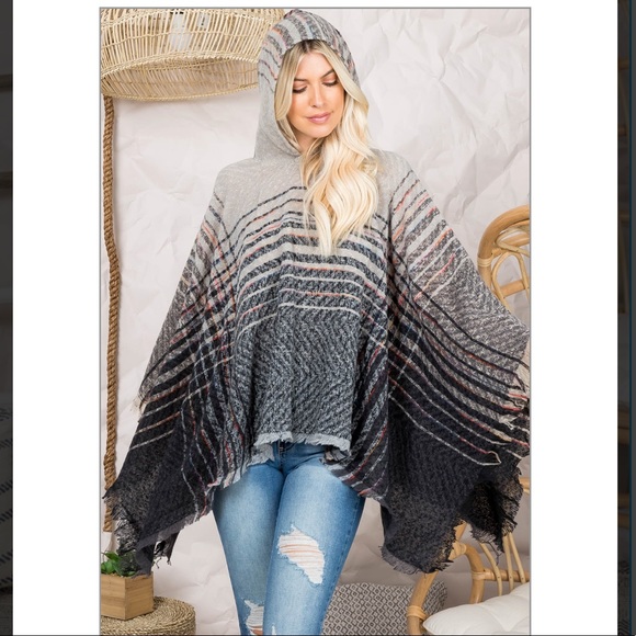 Two Tone Hooded Poncho - Picture 7 of 9